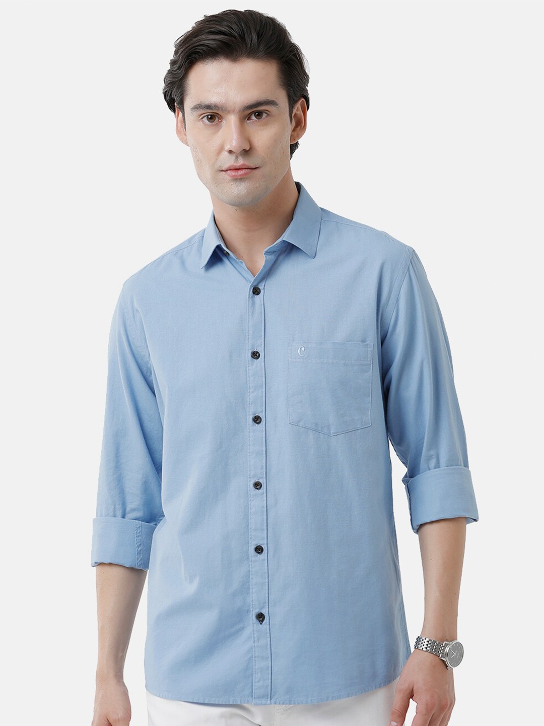 

CAVALLO by Linen Club Men Blue Linen Cotton Casual Shirt