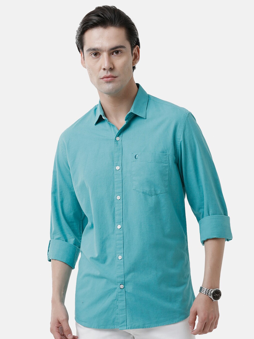 

CAVALLO by Linen Club Men Solid Casual Shirt, Turquoise blue