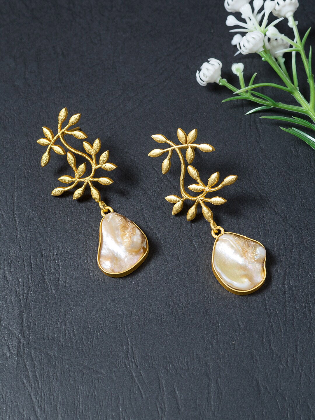 

Golden Peacock Gold Plated Leaf Shaped Drop Earrings
