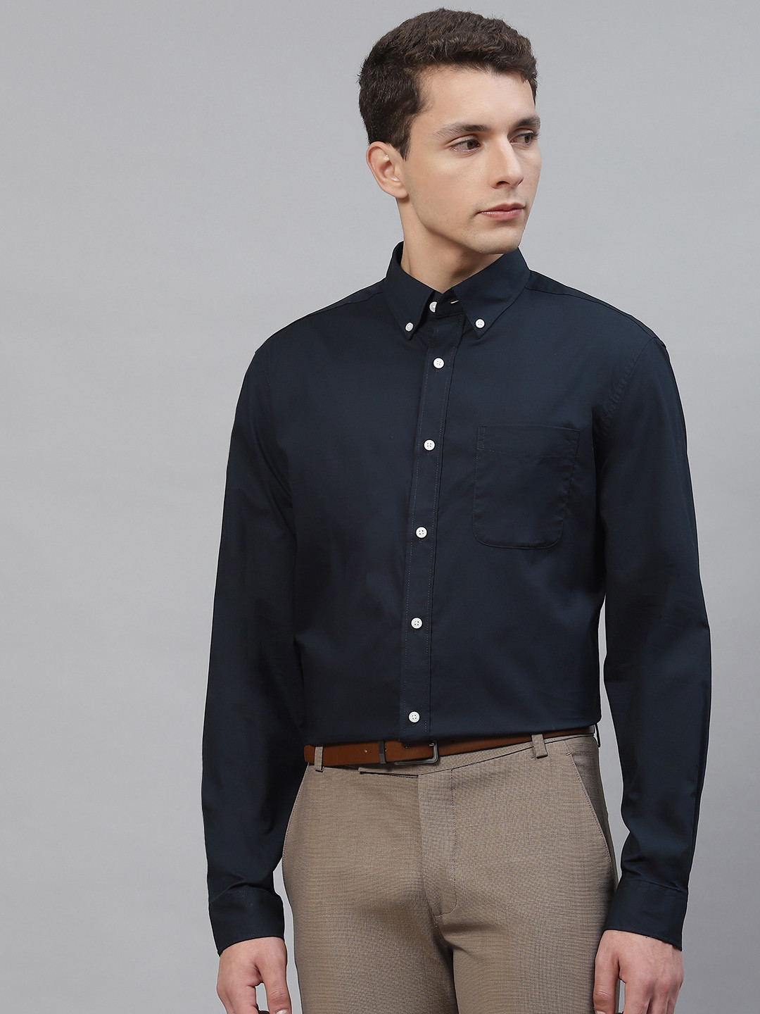 

Marks & Spencer Men Navy Blue Pure Cotton Solid Formal Shirt