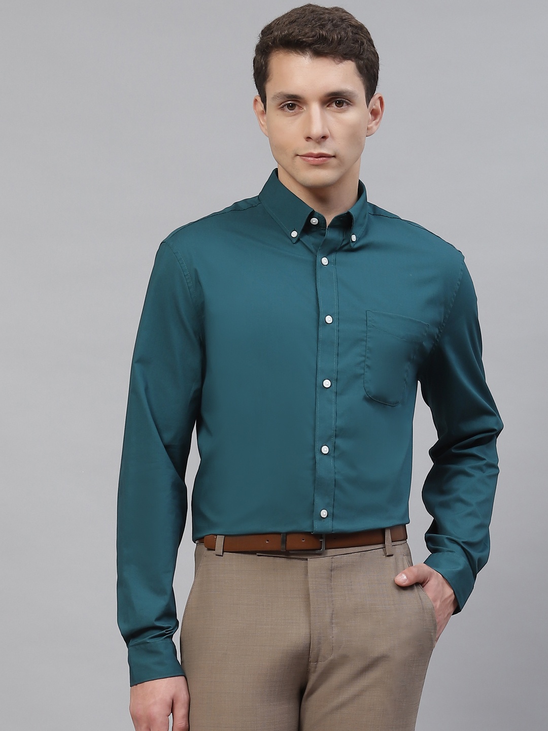 

Marks & Spencer Men Teal Blue Cotton Solid Formal Shirt