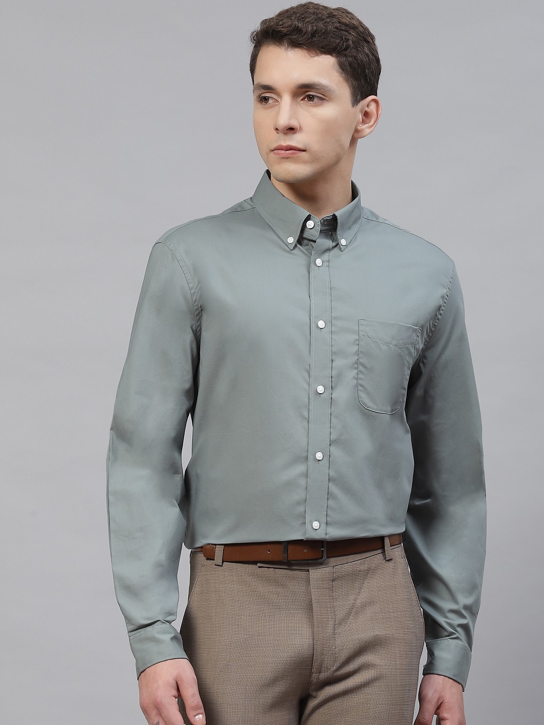

Marks & Spencer Men Grey Cotton Solid Formal Shirt