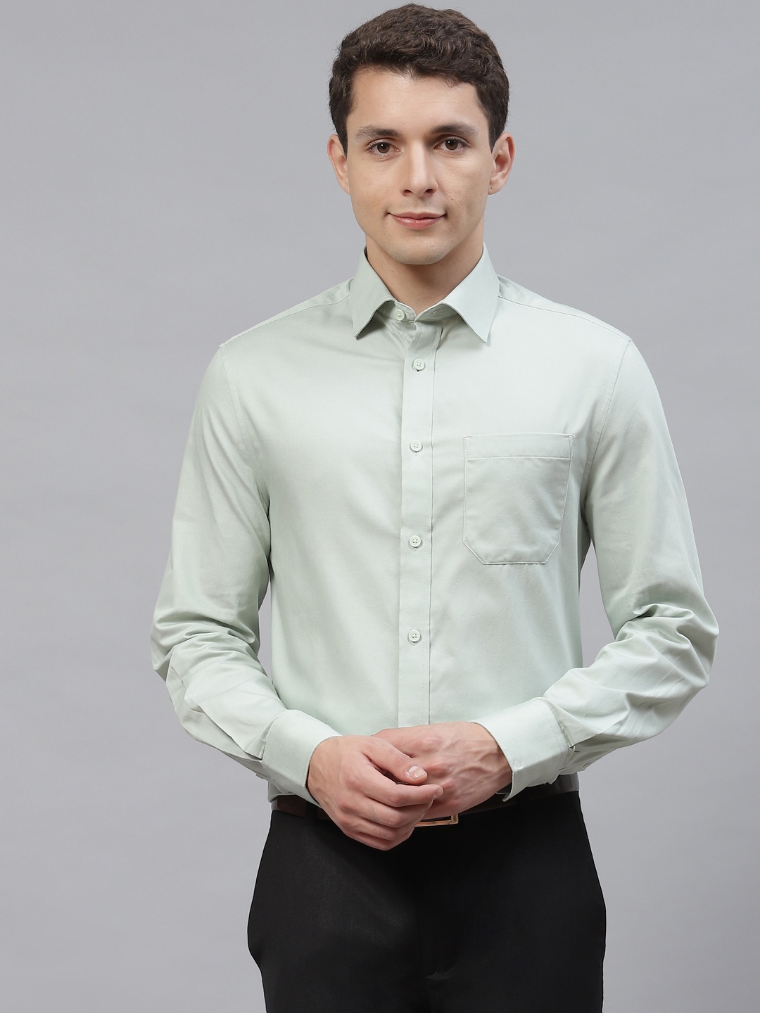 

Marks & Spencer Men Green Pure Cotton Slim Fit Twill Weave Solid Formal Shirt
