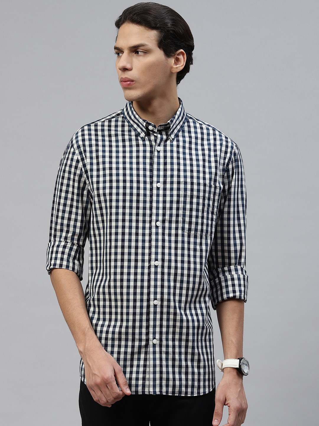 

Marks & Spencer Men White Gingham Checks Pure Cotton Casual Shirt