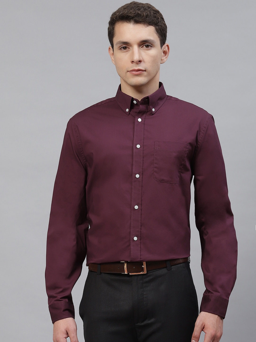 

Marks & Spencer Men Burgundy Solid Pure Cotton Formal Shirt