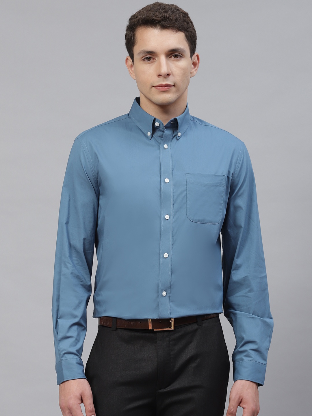 

Marks & Spencer Men Blue Solid Pure Cotton Formal Shirt