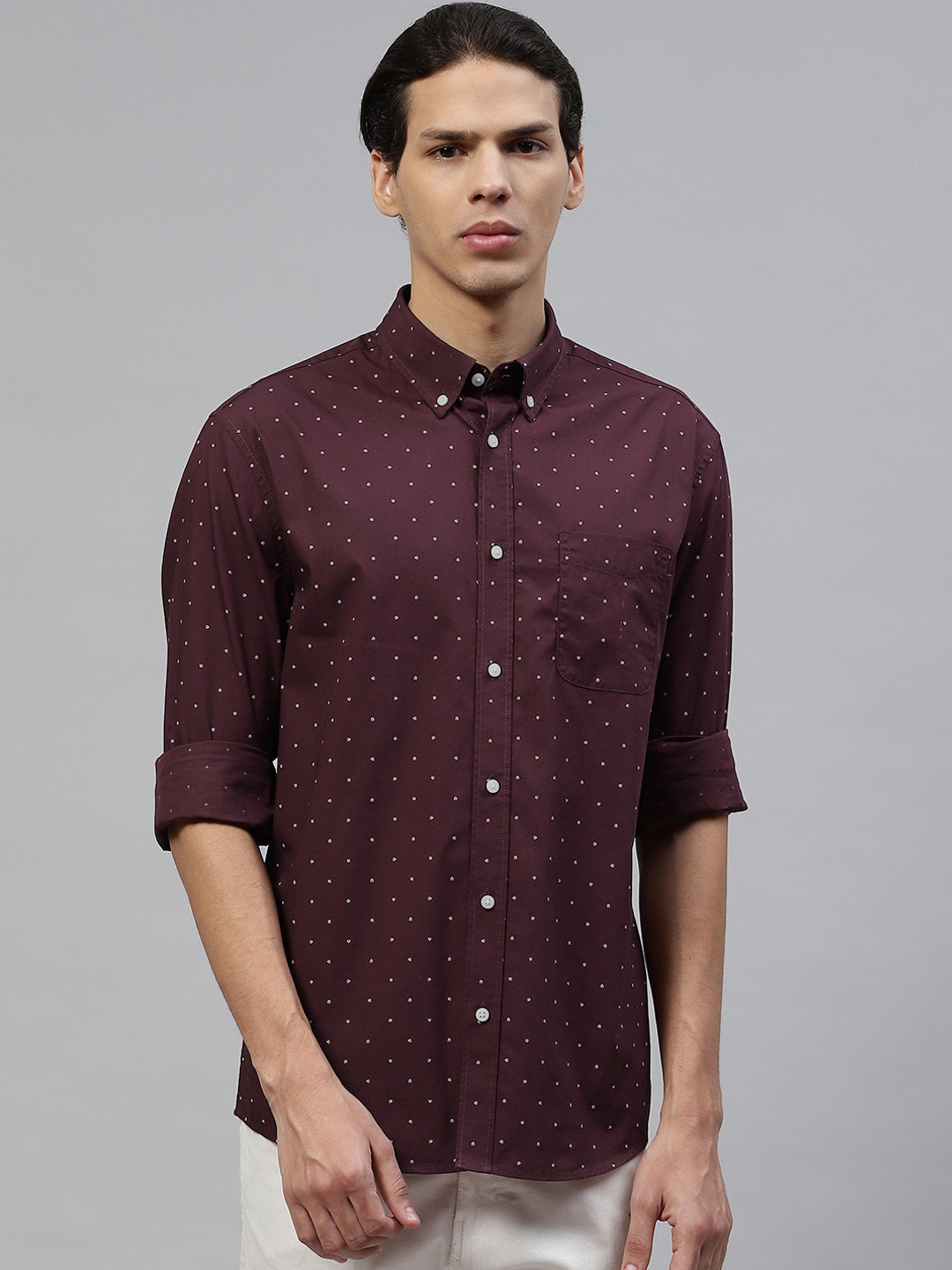 

Marks & Spencer Men Maroon Printed Pure Cotton Casual Shirt