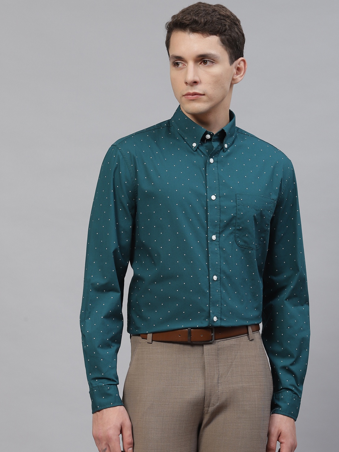 

Marks & Spencer Men Green Printed Cotton Formal Shirt