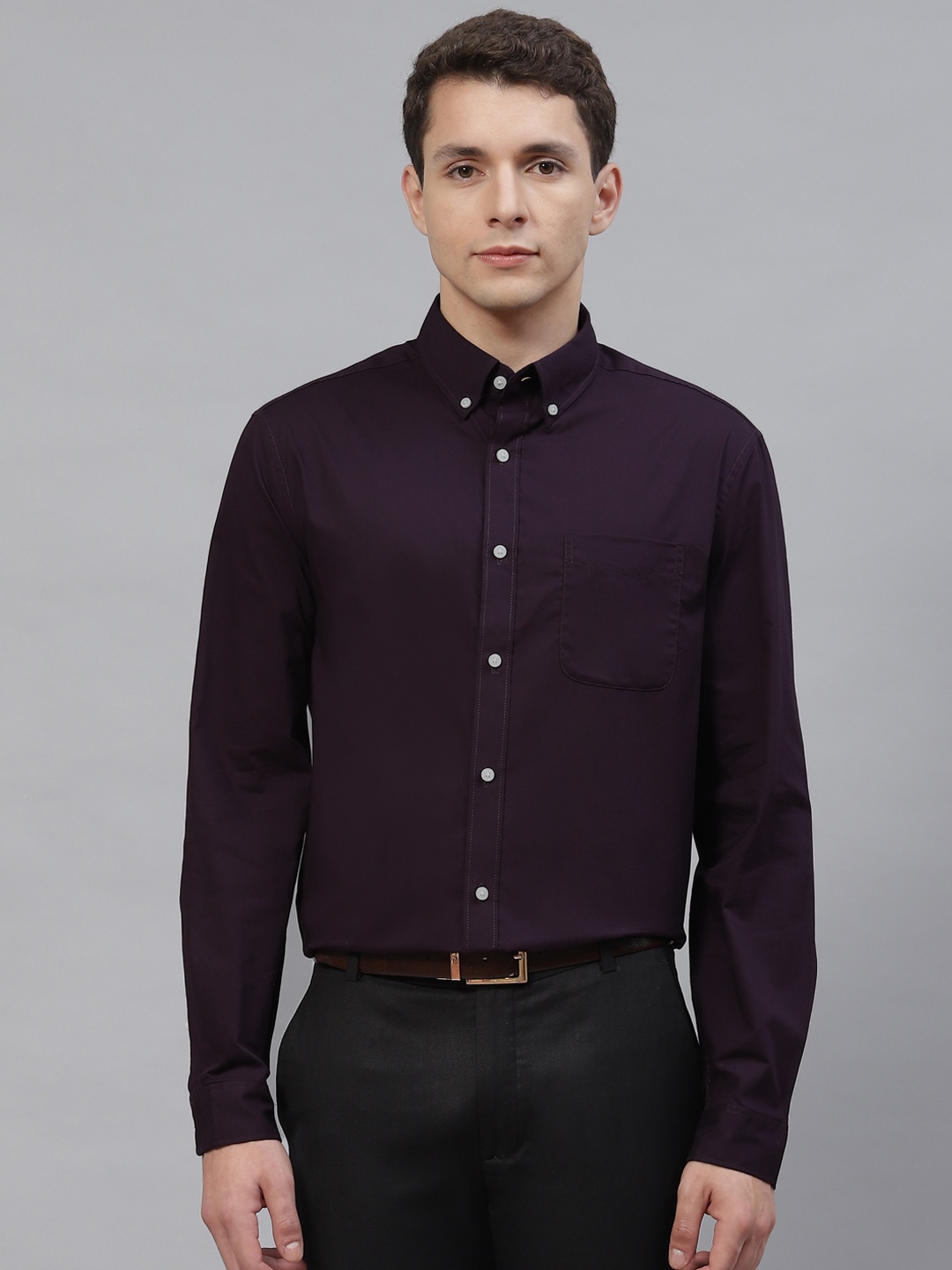 

Marks & Spencer Men Purple Solid Pure Cotton Casual Shirt