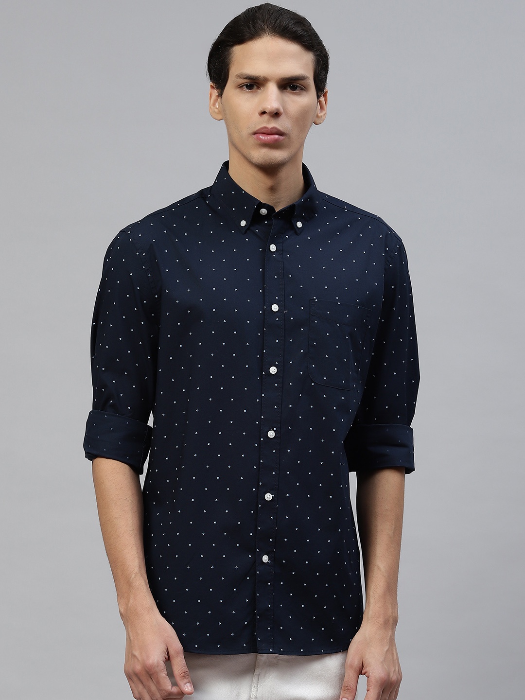 

Marks & Spencer Men Navy Blue Printed Pure Cotton Casual Shirt