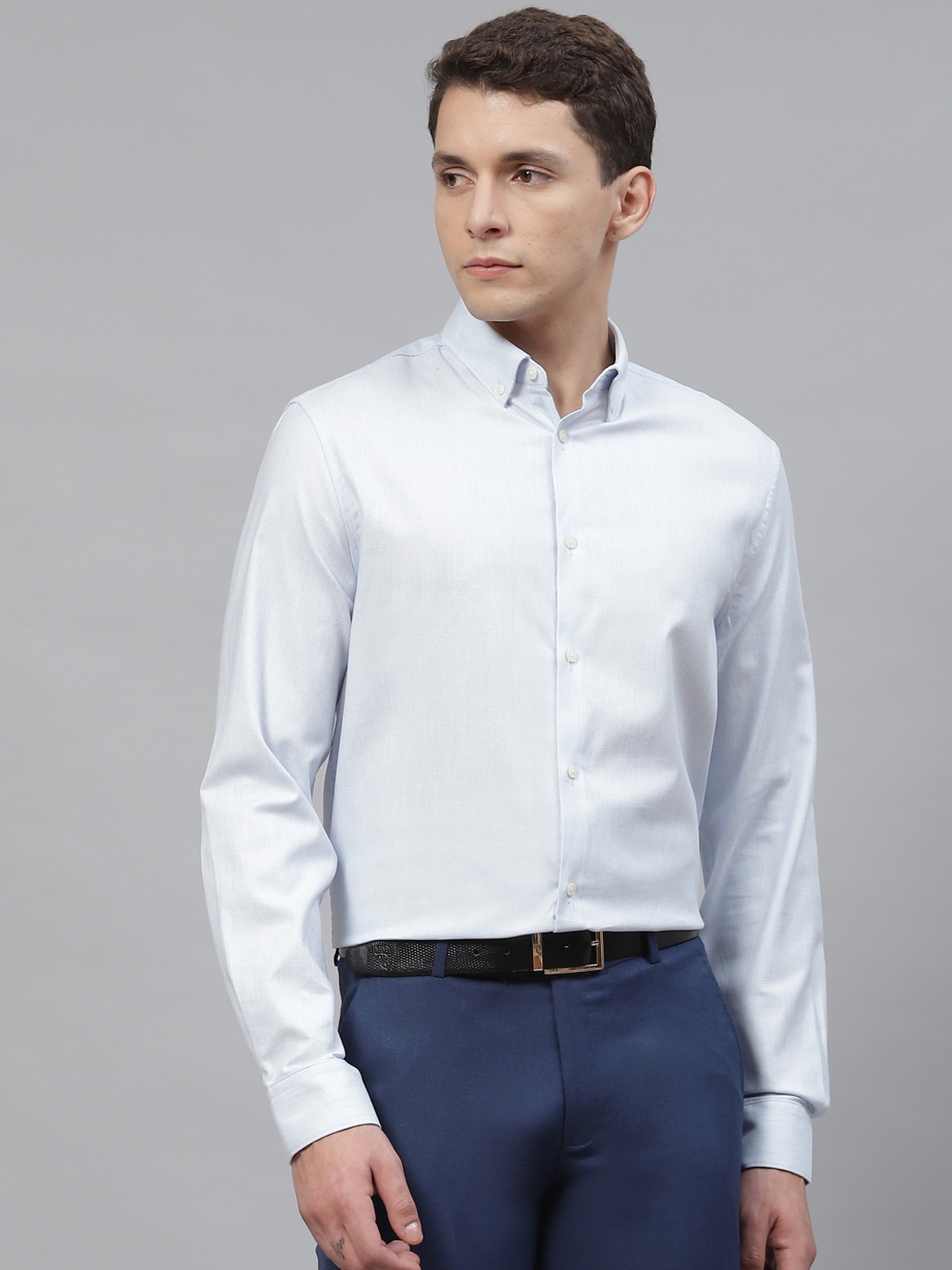 

Marks & Spencer Men Blue Textured Formal Shirt