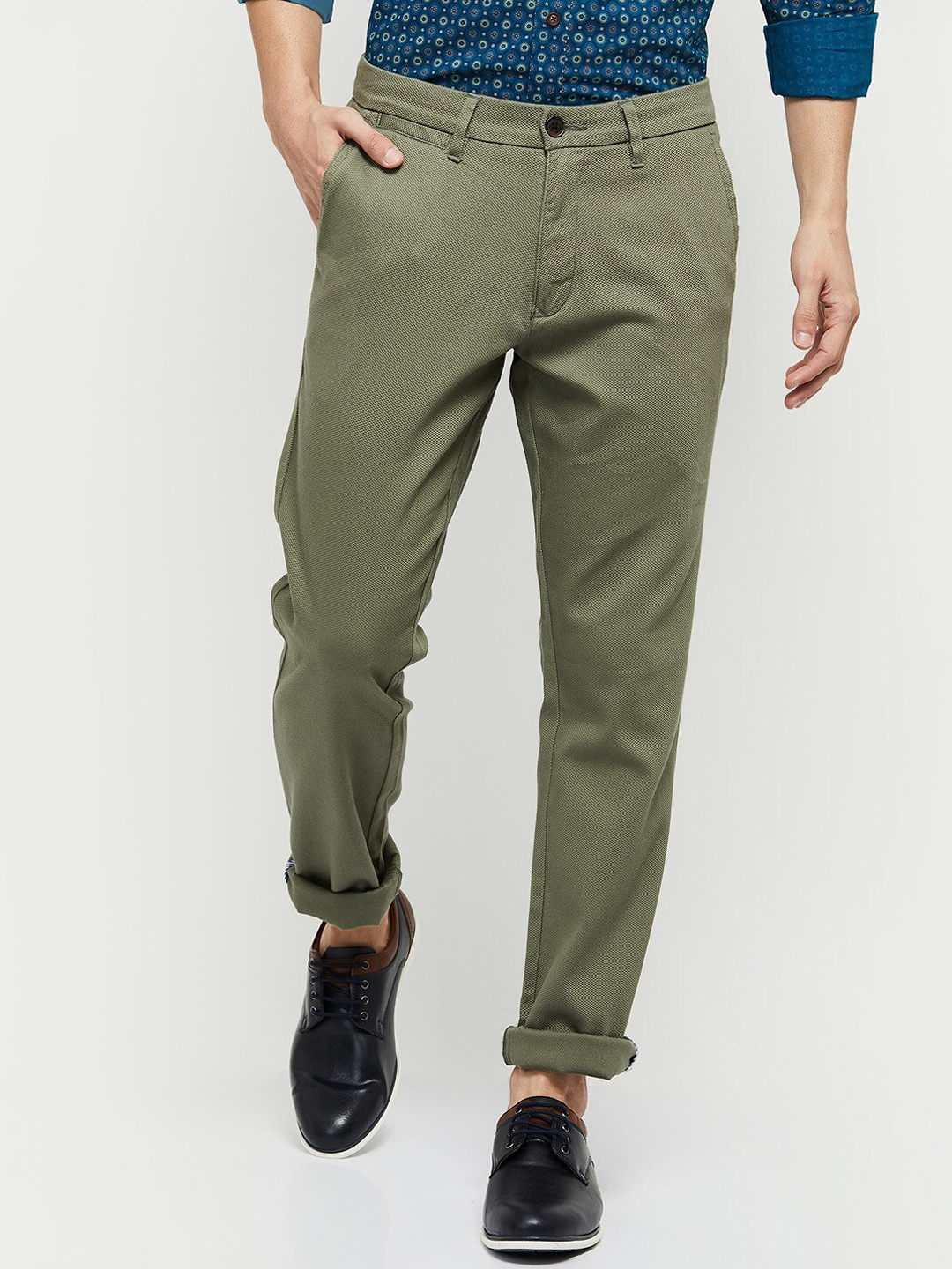 

max Men Mid Rise Regular Fit Cotton Trouser, Green