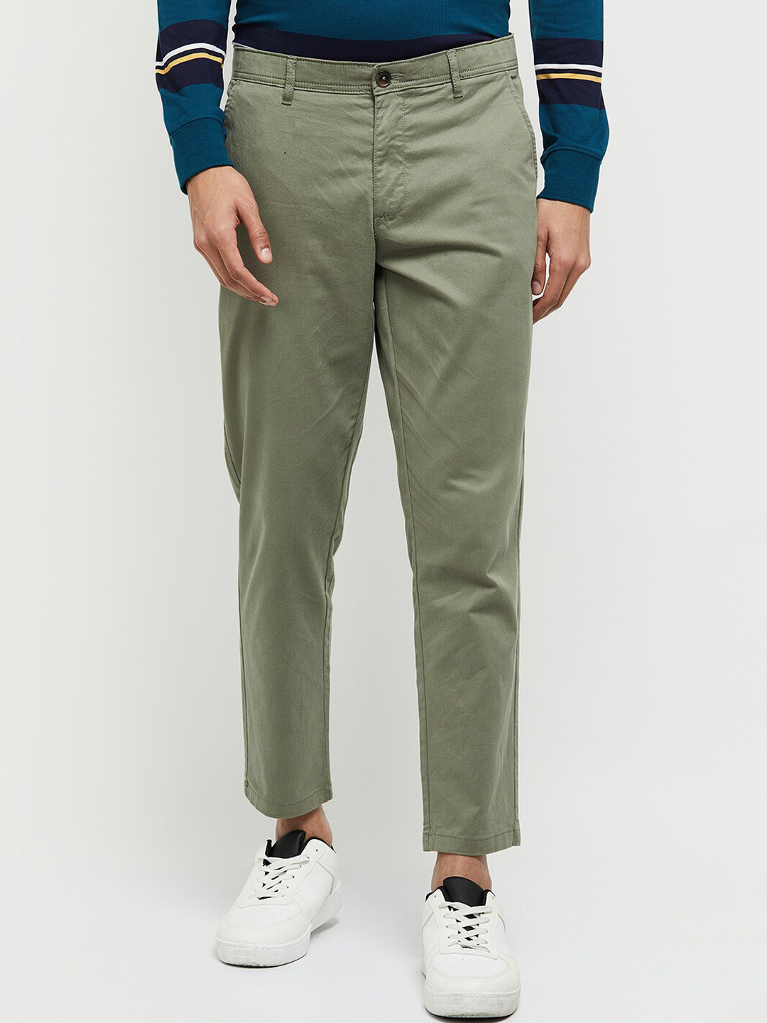 

max Men Mid Rise Regular Fit Cotton Chinos Trouser, Green