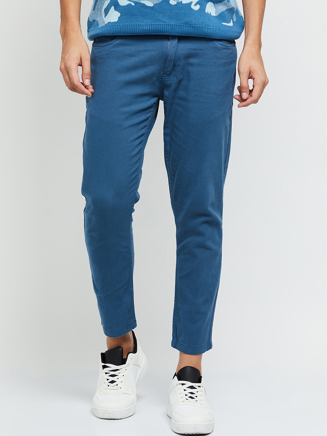 

max Men Mid Rise Regular Fit Cotton Trouser, Blue