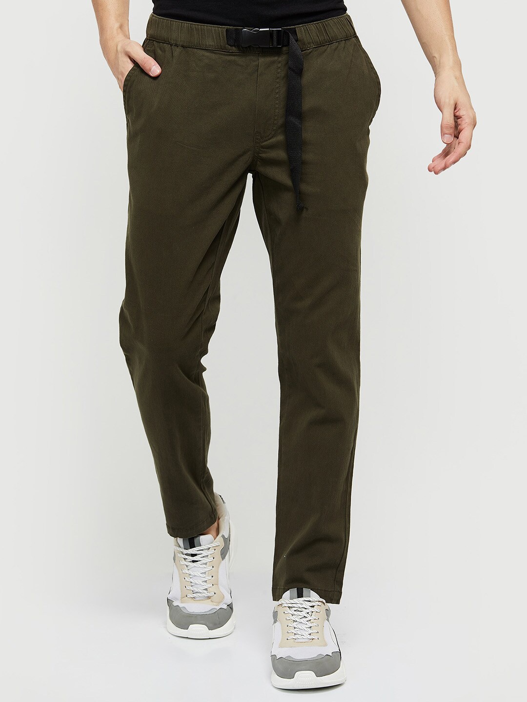 

max Men Mid Rise Regular Fit Cotton Trouser, Green
