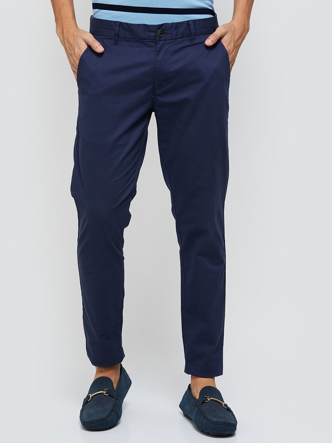 

max Men Mid Rise Regular Fit Cotton Trouser, Blue