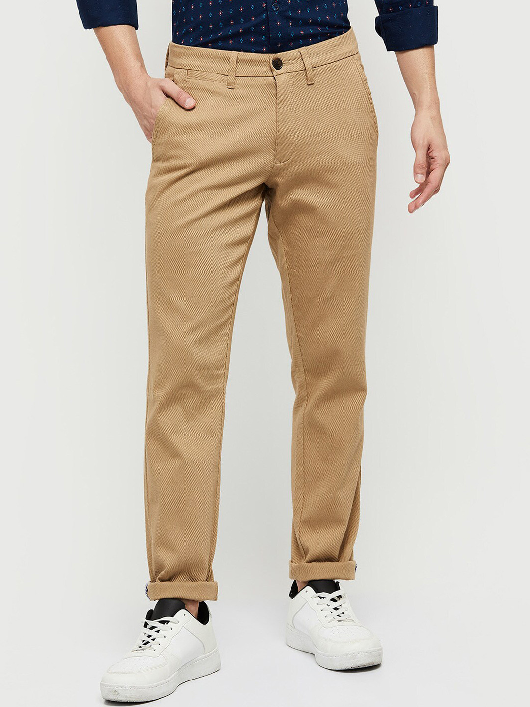 

max Men Mid Rise Regular Fit Cotton Trouser, Khaki