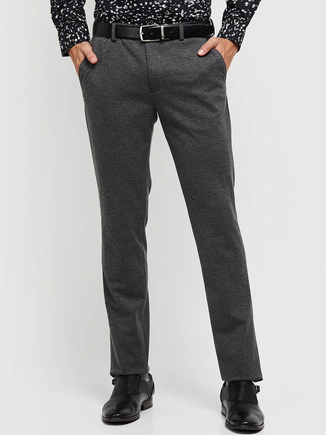 

max Men Mid Rise Regular Fit Cotton Formal Trouser, Grey