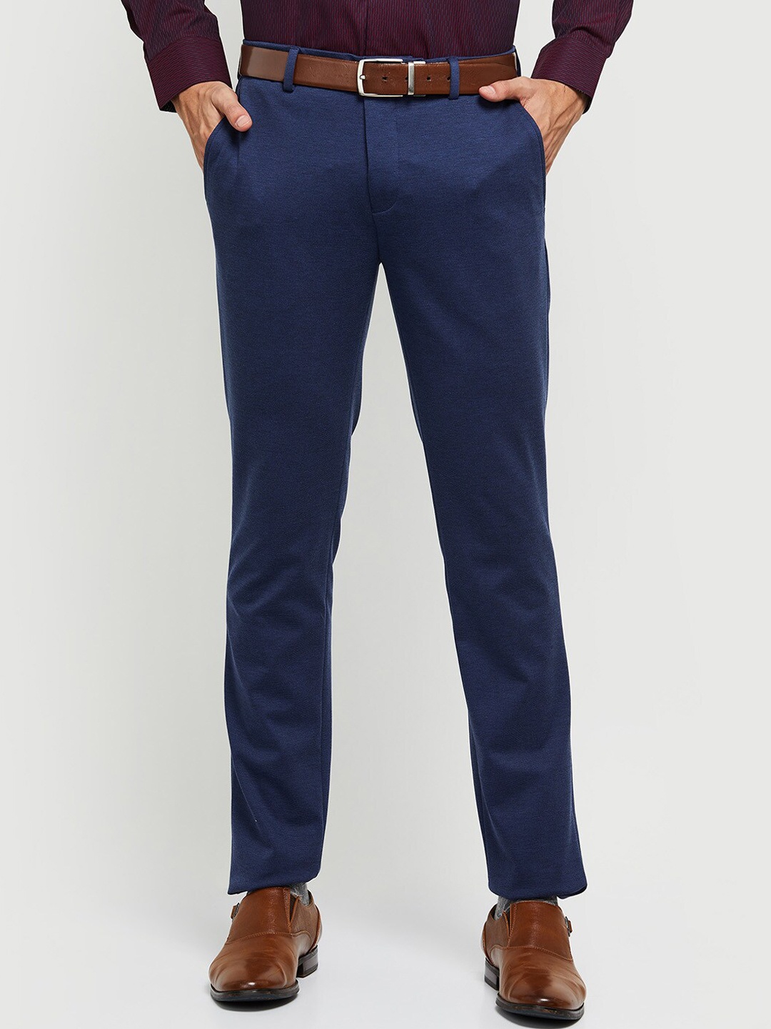 

max Men Mid Rise Regular Fit Cotton Formal Trouser, Blue
