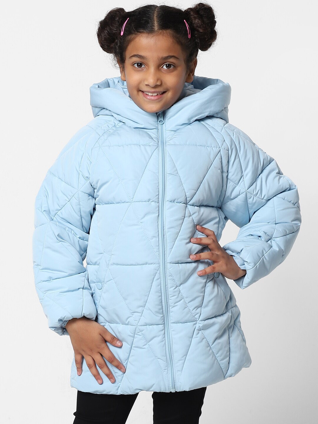 

KIDS ONLY Girls Checked Longline Puffer Jacket, Blue