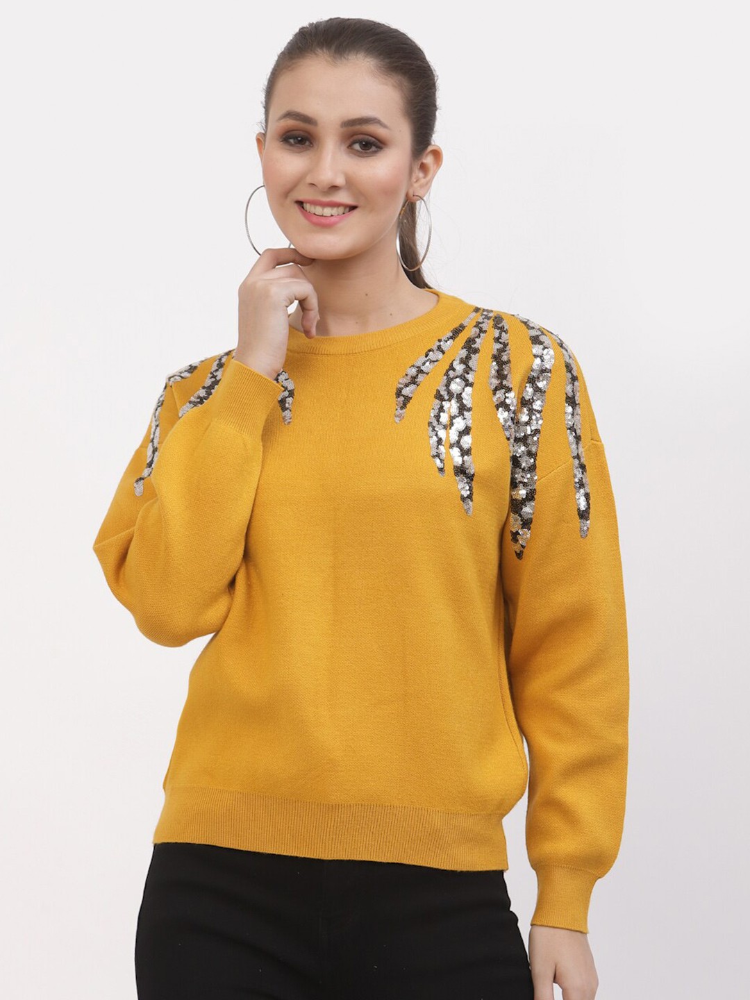 

Mafadeny Women Embellished Pullover, Mustard