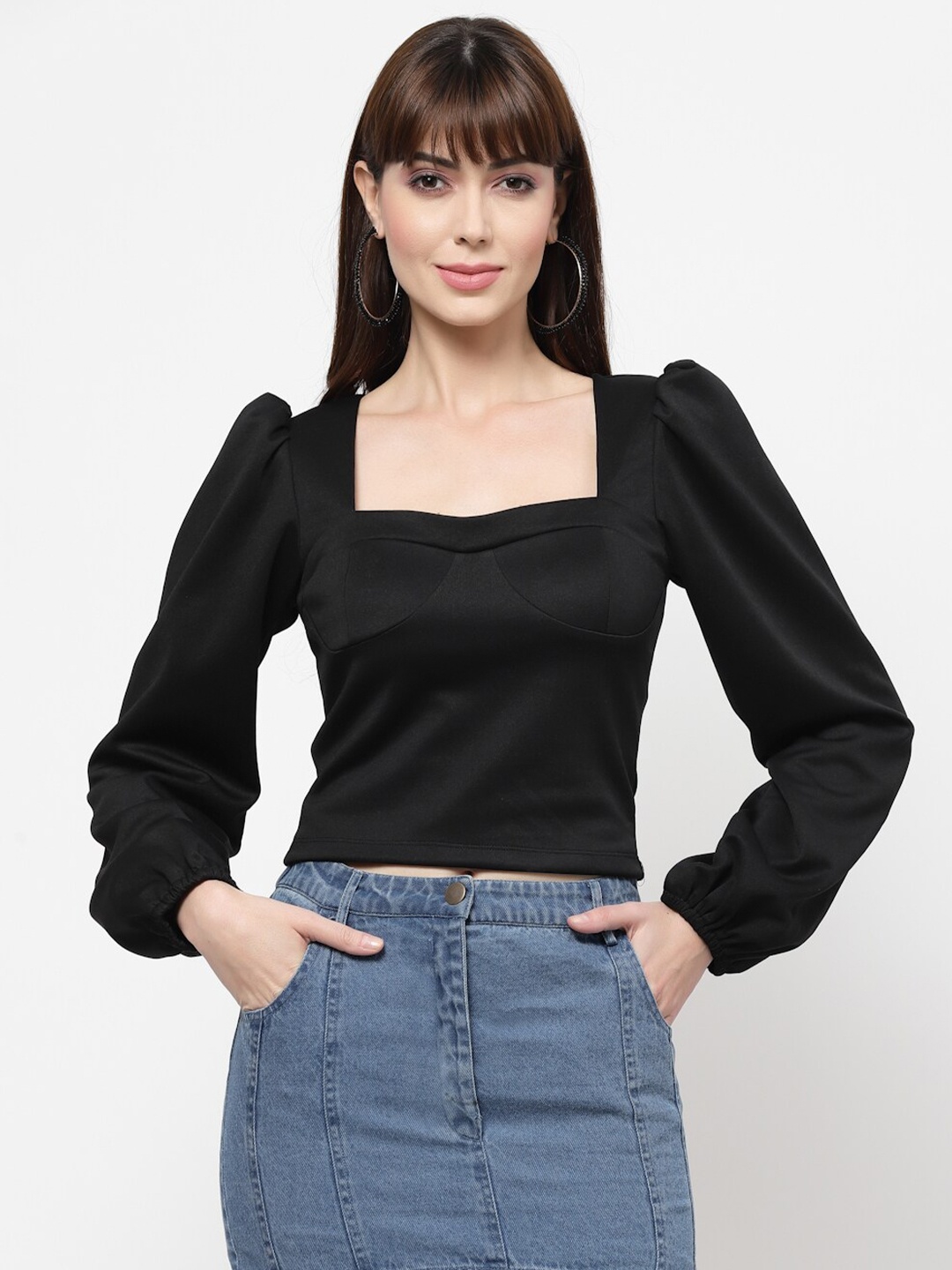 

FLAWLESS Women Solid Sweetheart Neck Top, Black