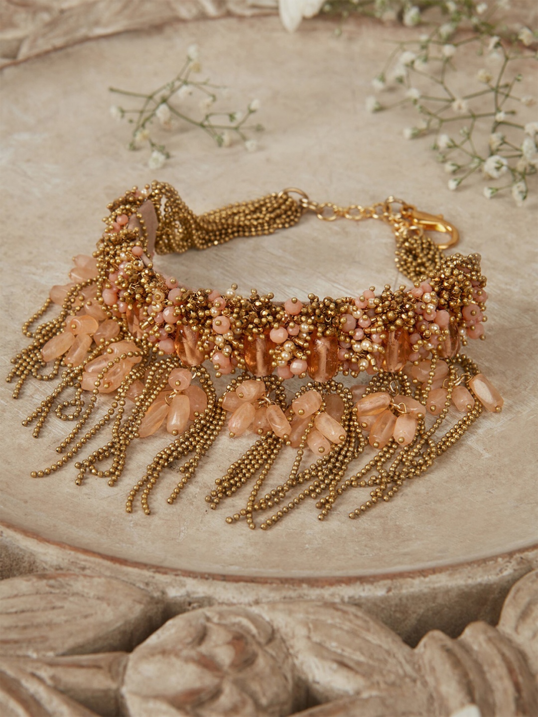 

D'oro Gold-Plated Pearls Studded Choker Necklace, Pink