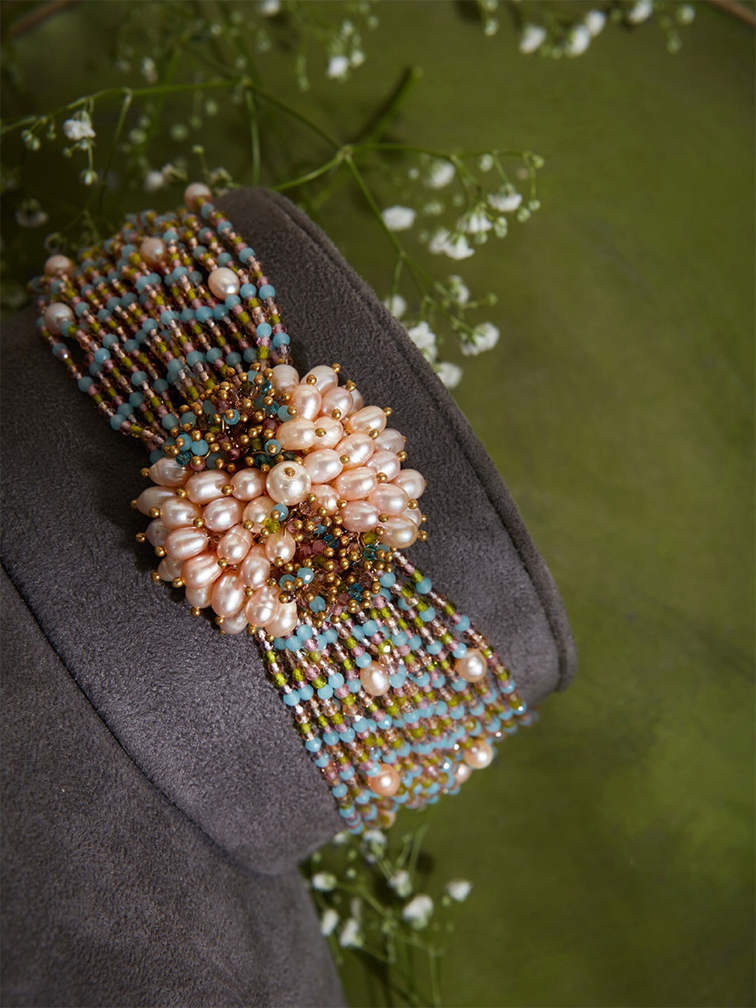 

D'oro Gold-Plated Pearls Studded Choker Necklace, Pink