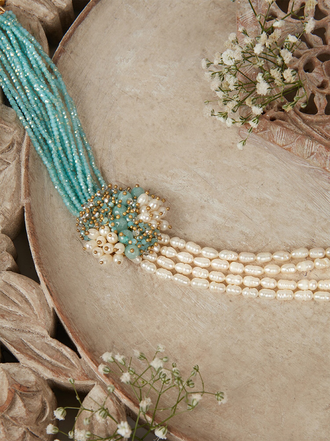 

D'oro Gold-Plated Semi Precious Stones Studded Choker Necklace, Turquoise blue