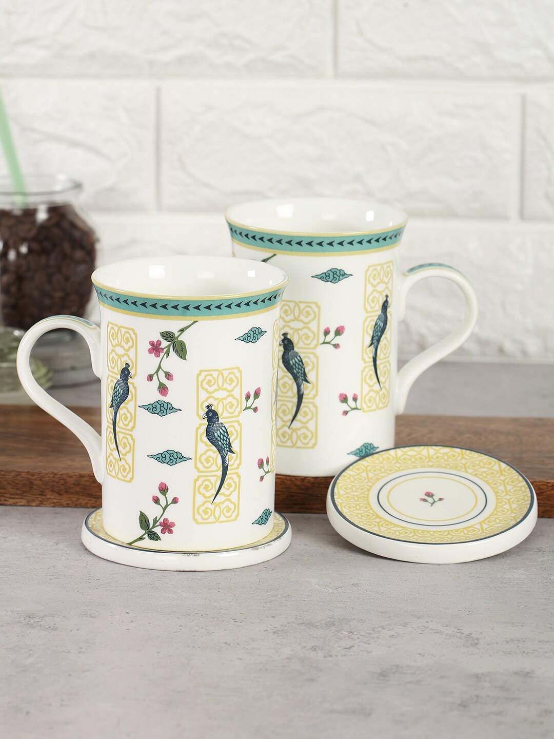 

India Circus by Krsnaa Mehta Set of 2 Printed Bone China Mugs Mugs & Coasters 380ml each, White