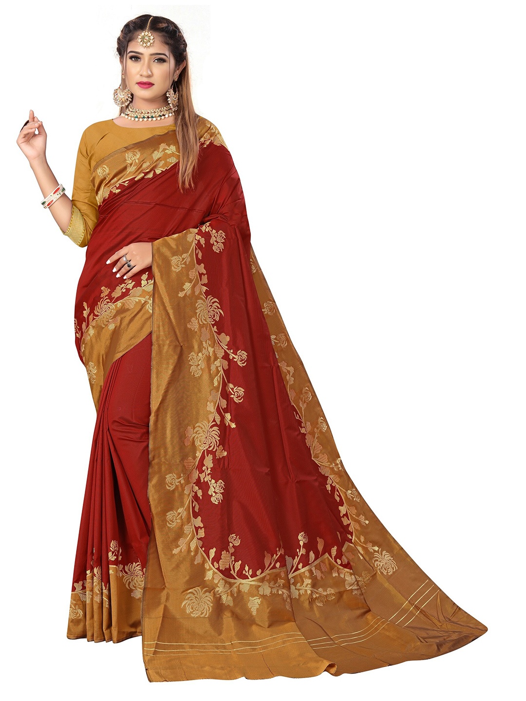 

Rivana Zari Pure Silk Kanjeevaram Saree, Maroon
