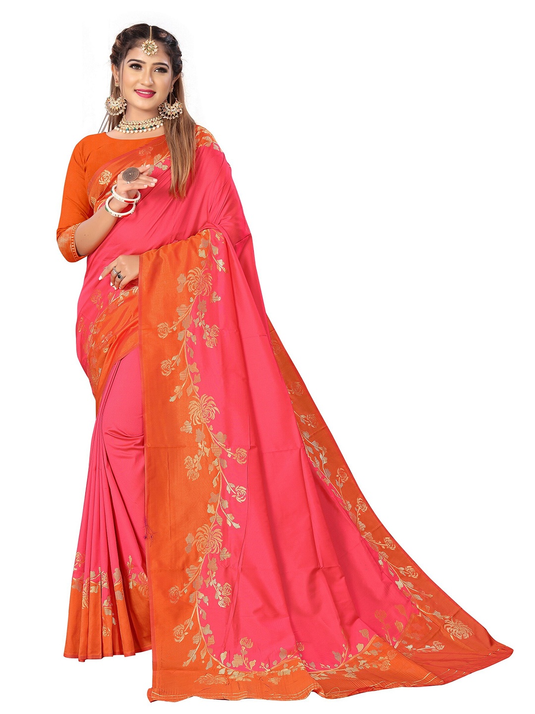 

Rivana Zari Pure Silk Kanjeevaram Saree, Pink
