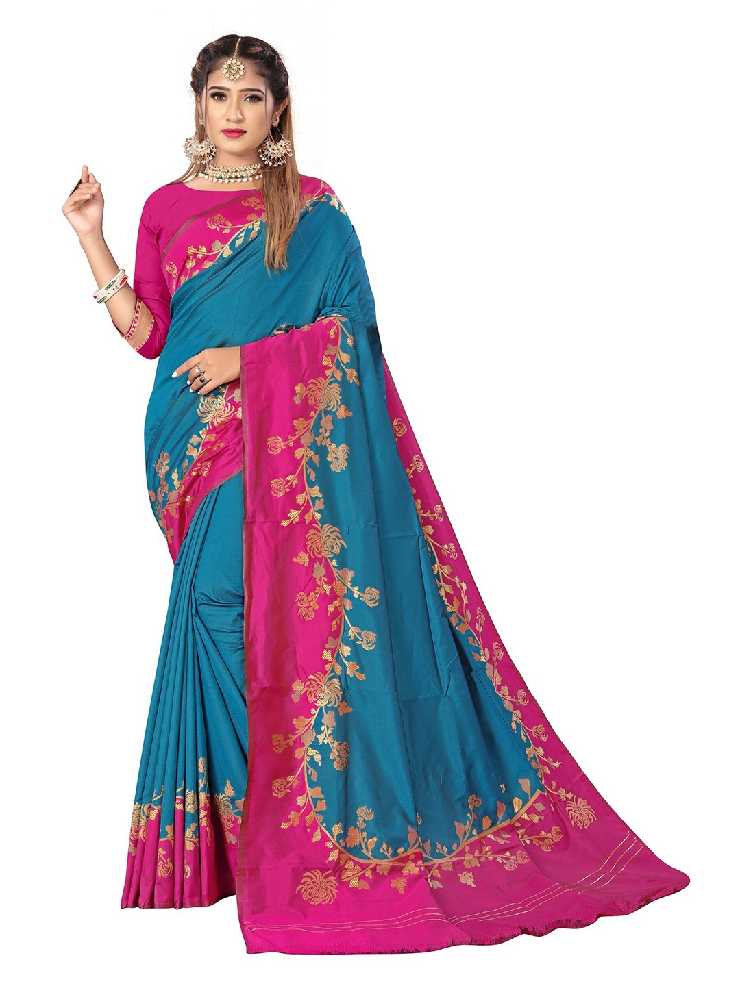 

Rivana Zari Pure Silk Kanjeevaram Saree, Blue