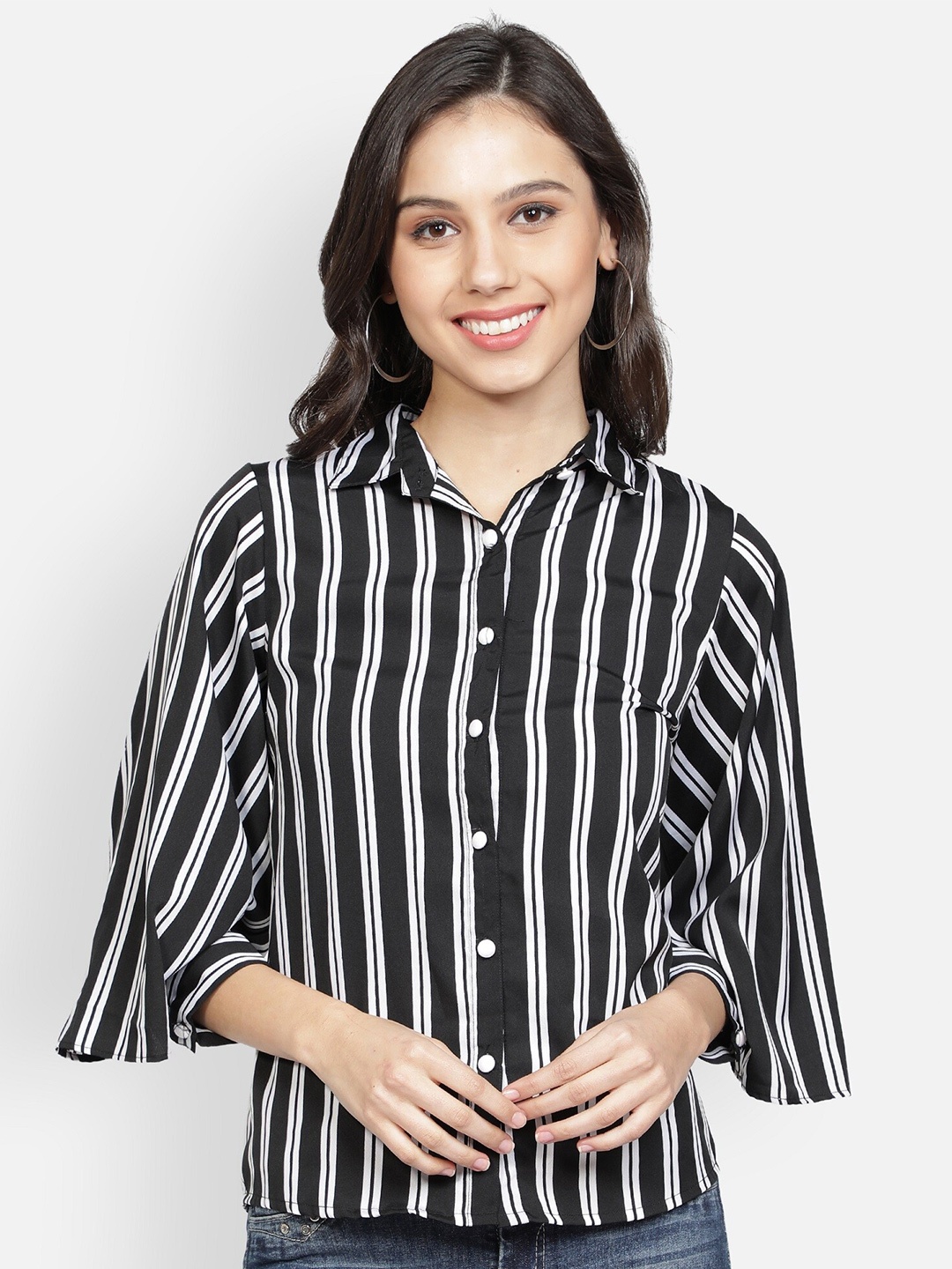 

Sipsew Women Modern Striped Casual Shirt, Black