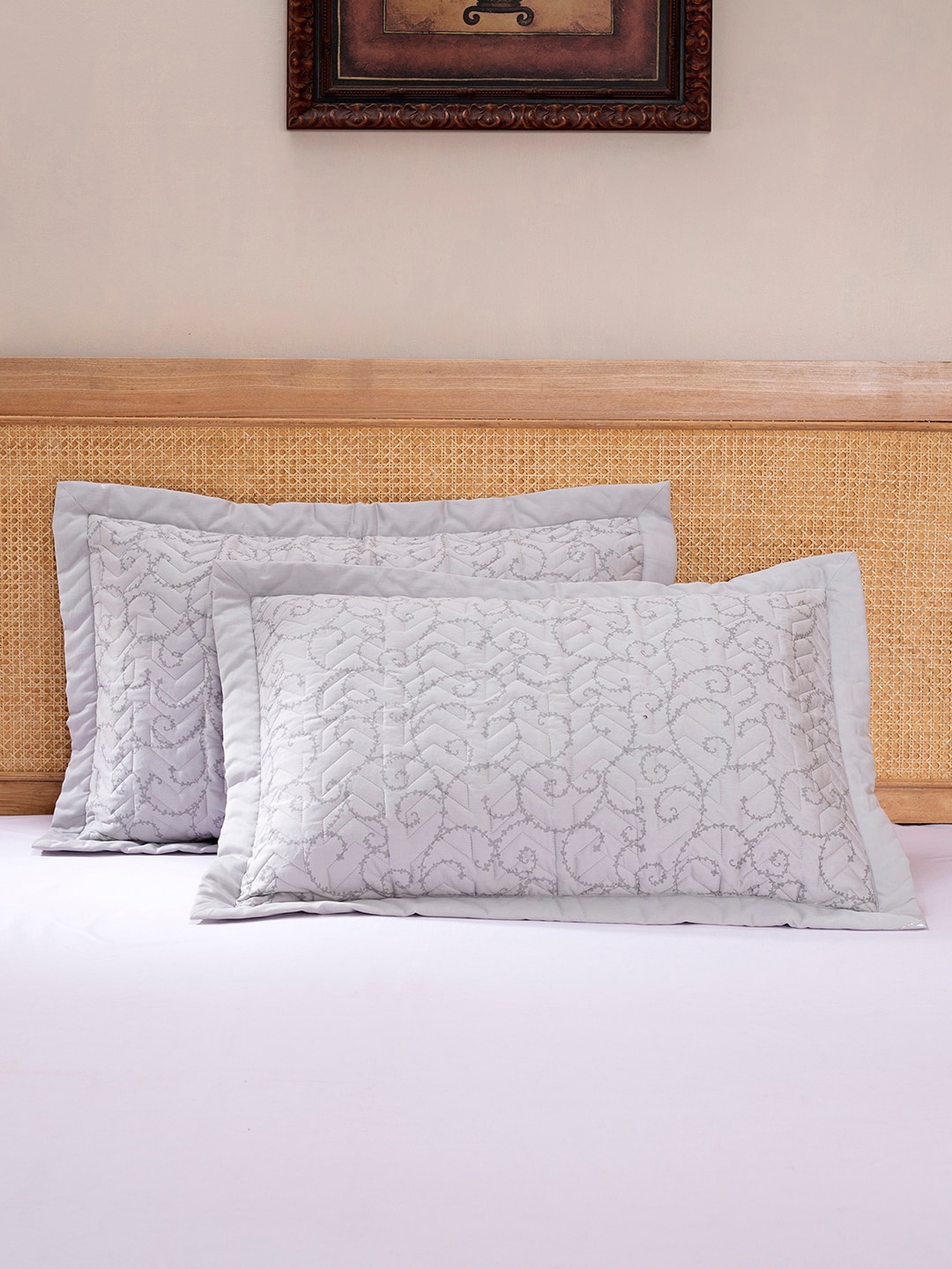 

MASPAR Pack Of 2 Printed Pure Cotton 145 GSM Quilted Pillow Covers, Beige