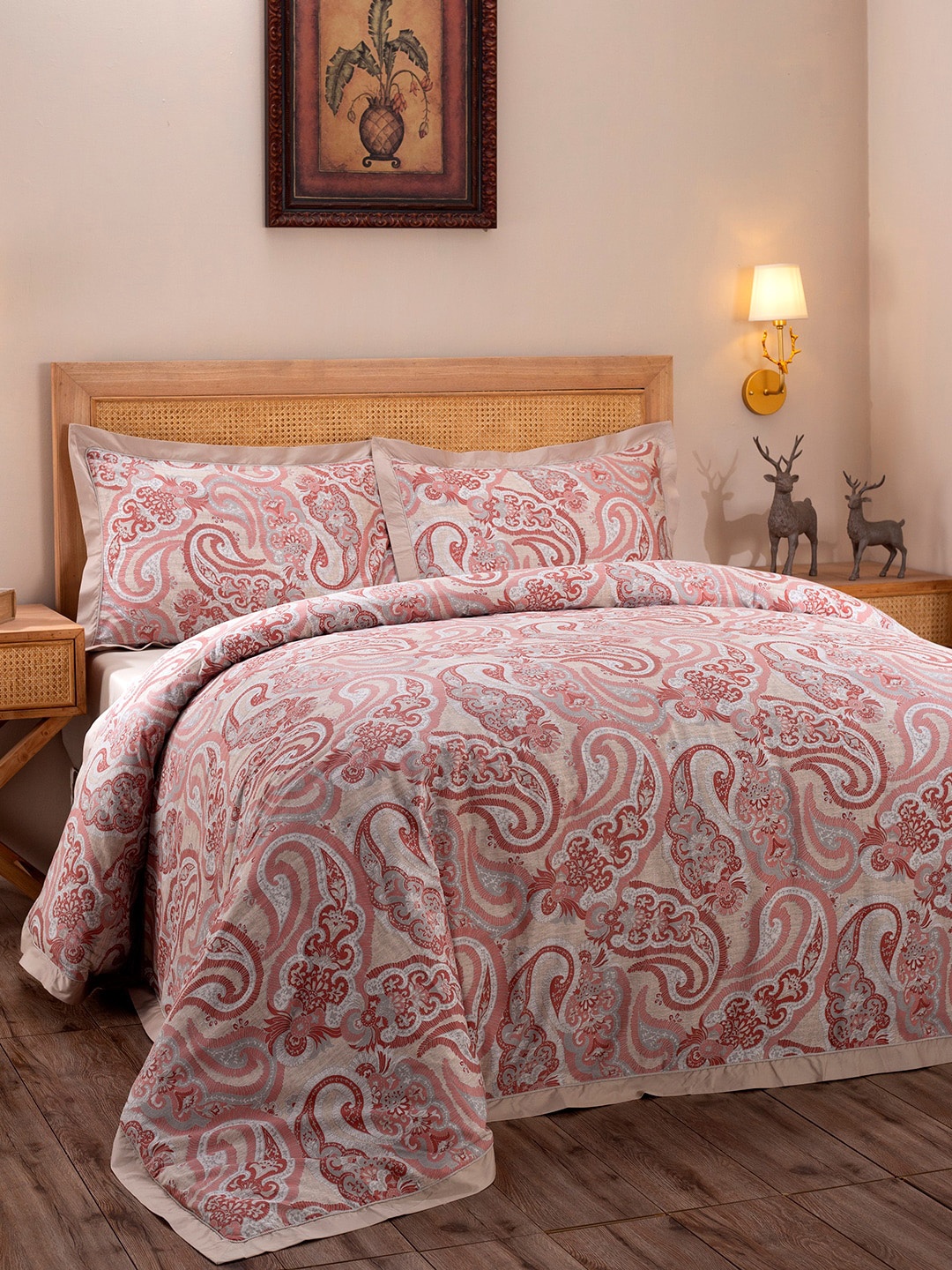 

MASPAR Paisley Printed 145 GSM Double Bed Duvet Cover With 2 Pillow Covers, Red