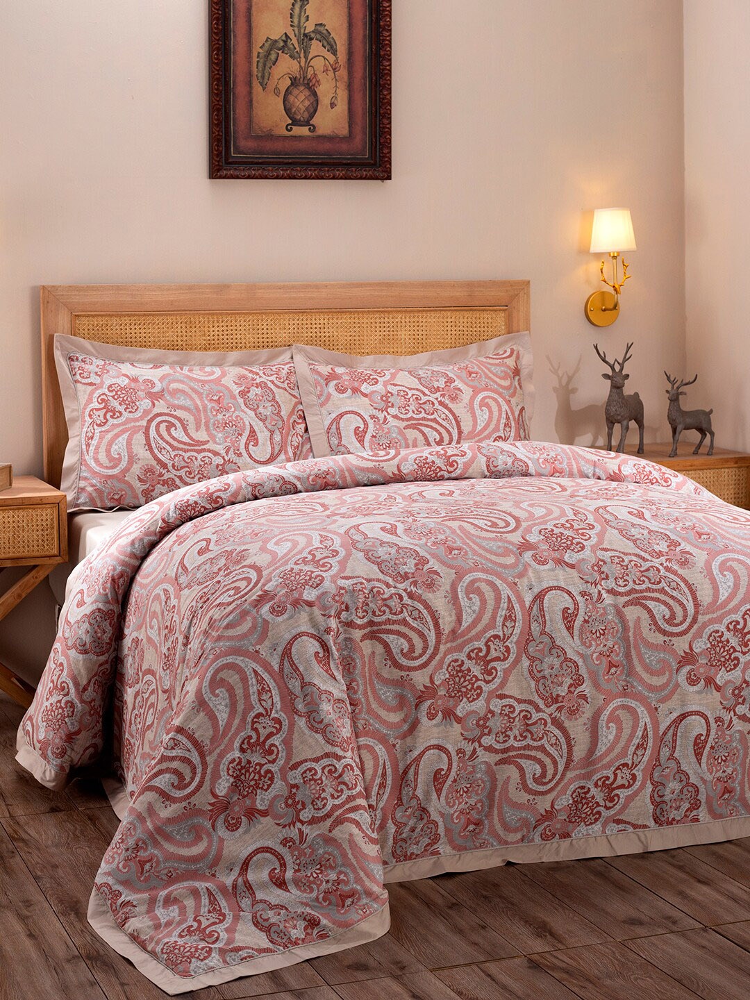 

MASPAR Printed Pure Cotton 145 GSM King Bed Cover With 2 Pillow Covers, Red