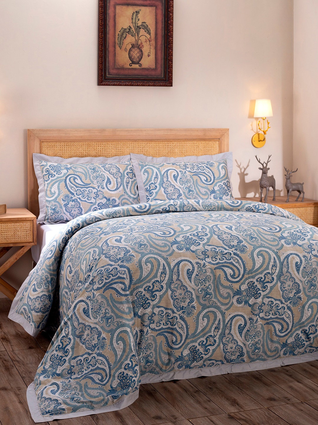 

MASPAR Paisely Print 145 GSM Pure Cotton Double Duvet Cover With Pillow Covers, Blue