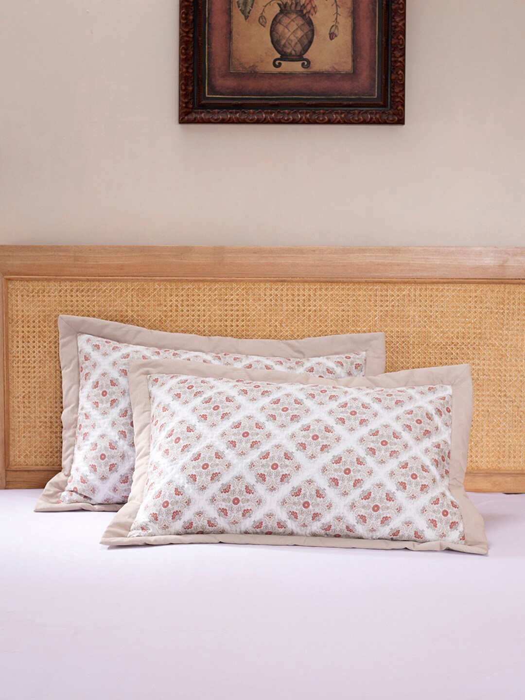 

MASPAR Set of 2 Printed Cotton Quilted Pillow Covers, Red