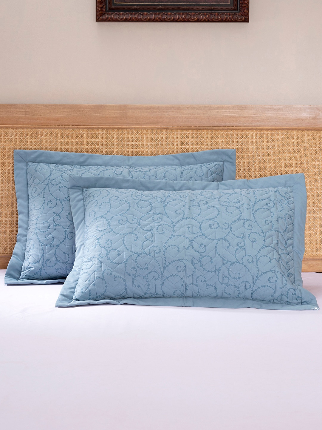 

MASPAR Set Of 2 Printed Cotton Pillow Covers, Blue