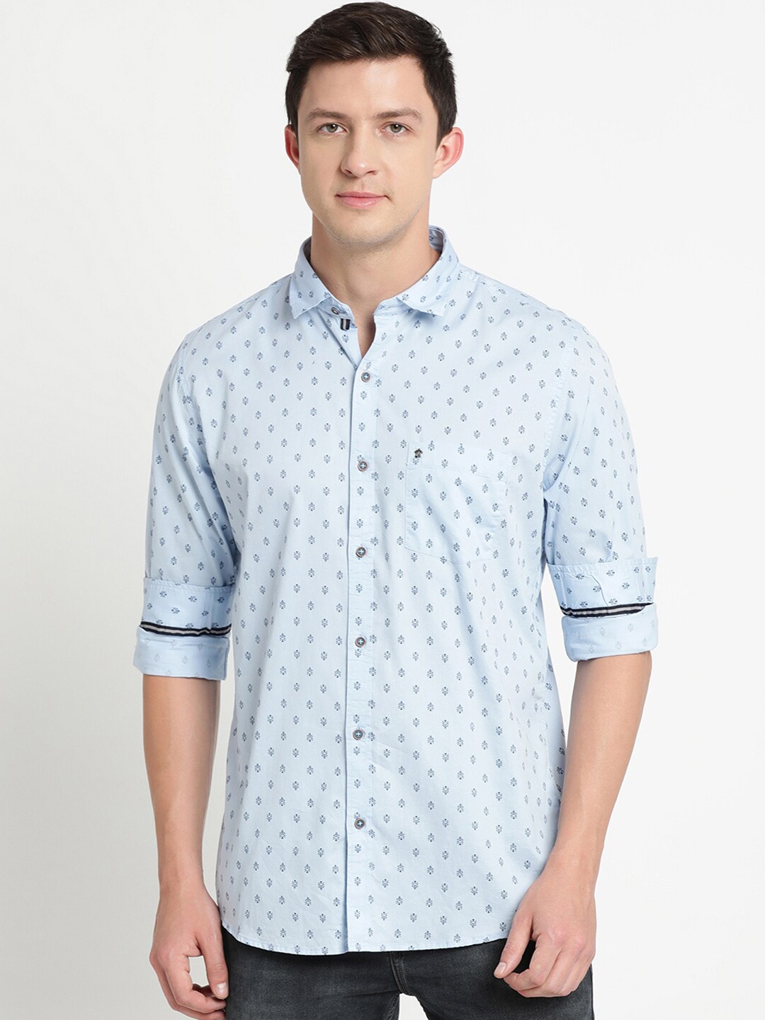

Turtle Men Slim Fit Printed Casual Pure Cotton Shirt, Blue