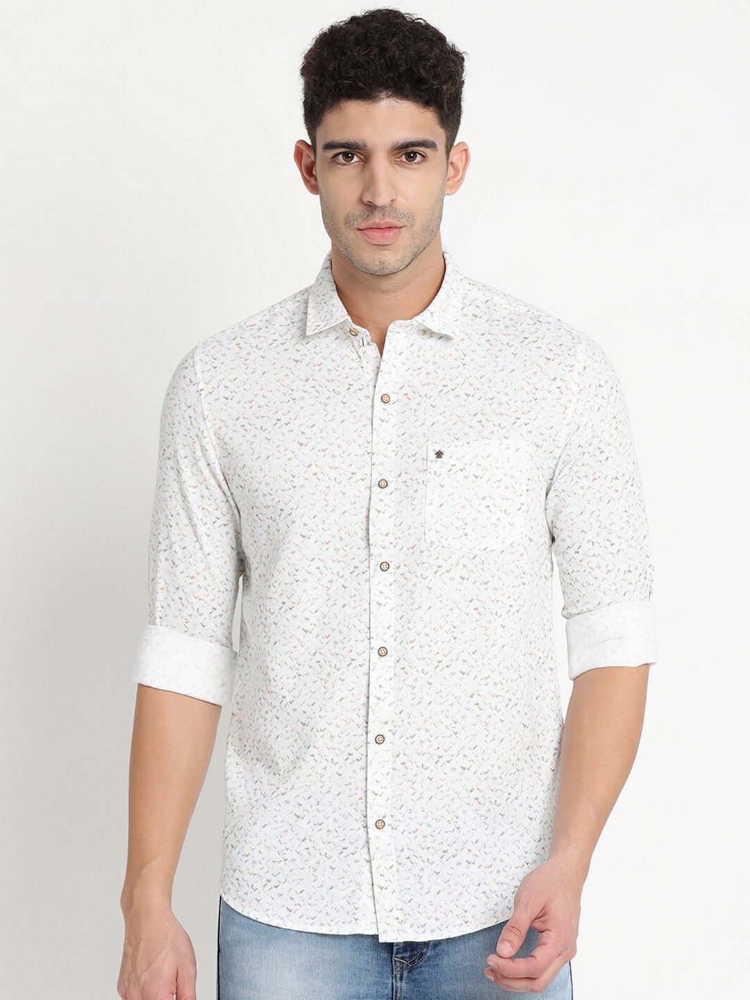 

Turtle Men Slim Fit Printed Casual Cotton Shirt, White