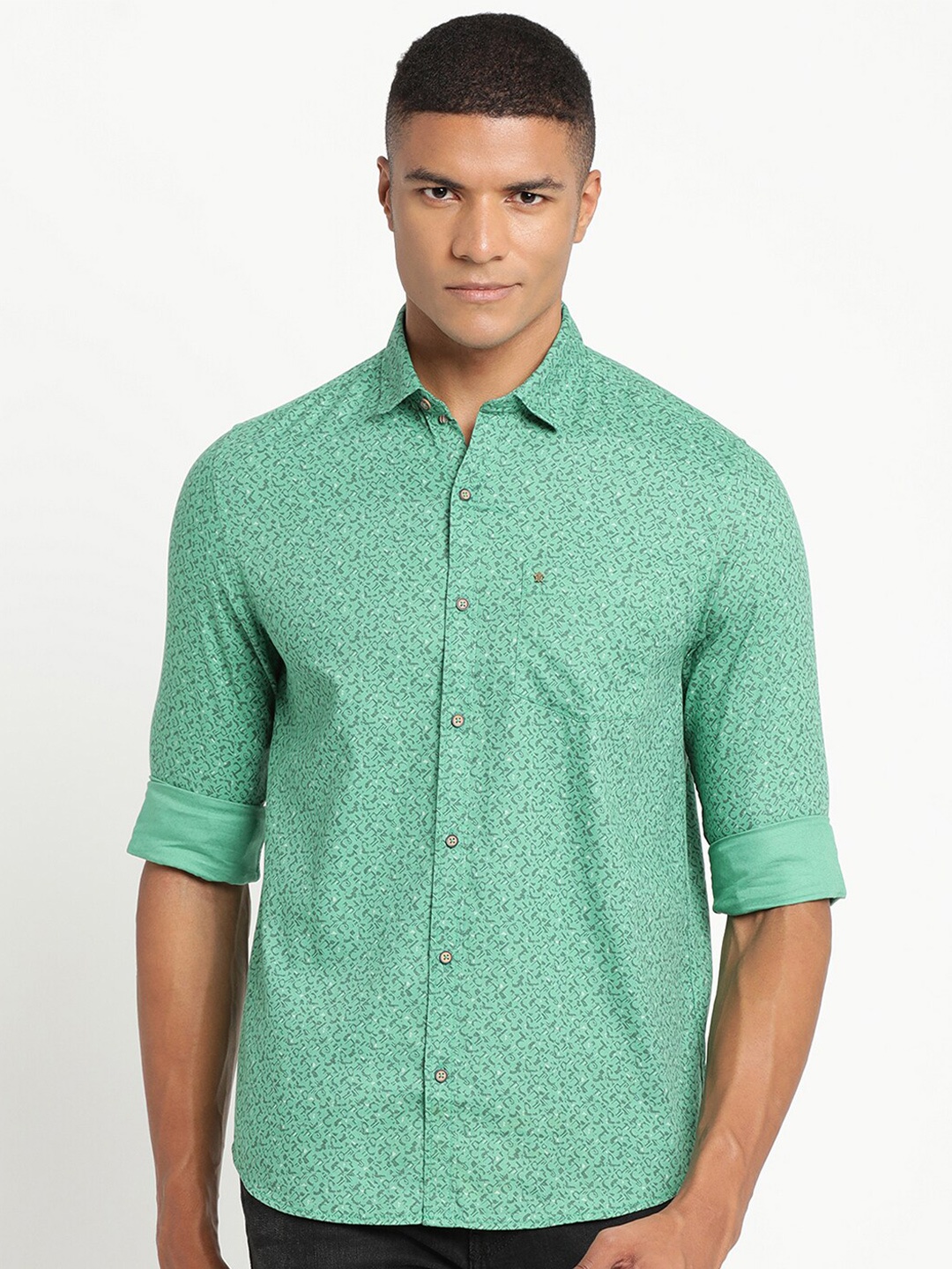 

Turtle Men Slim Fit Floral Printed Casual Cotton Shirt, Sea green