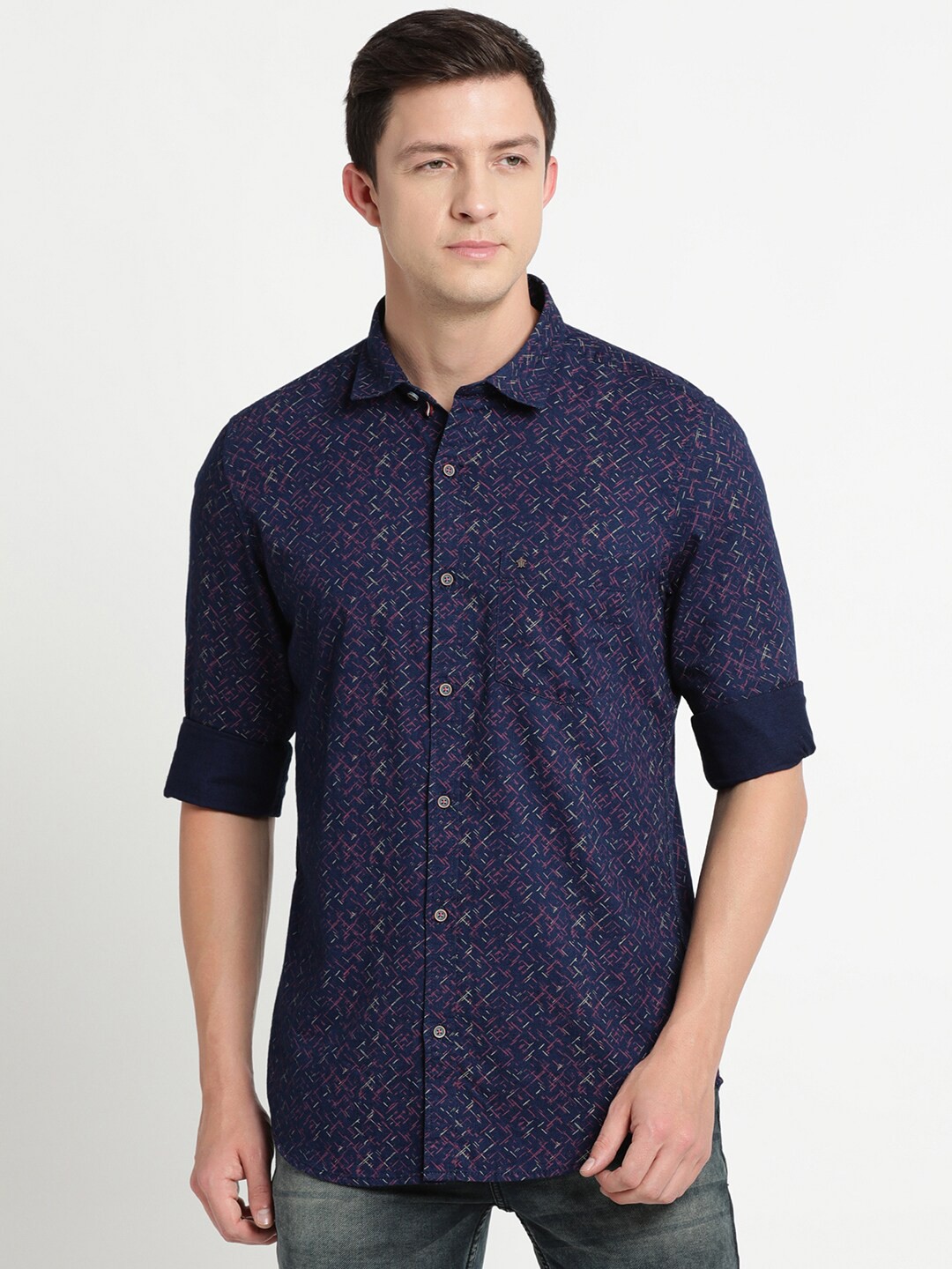 

Turtle Men Slim Fit Printed Casual Shirt, Navy blue