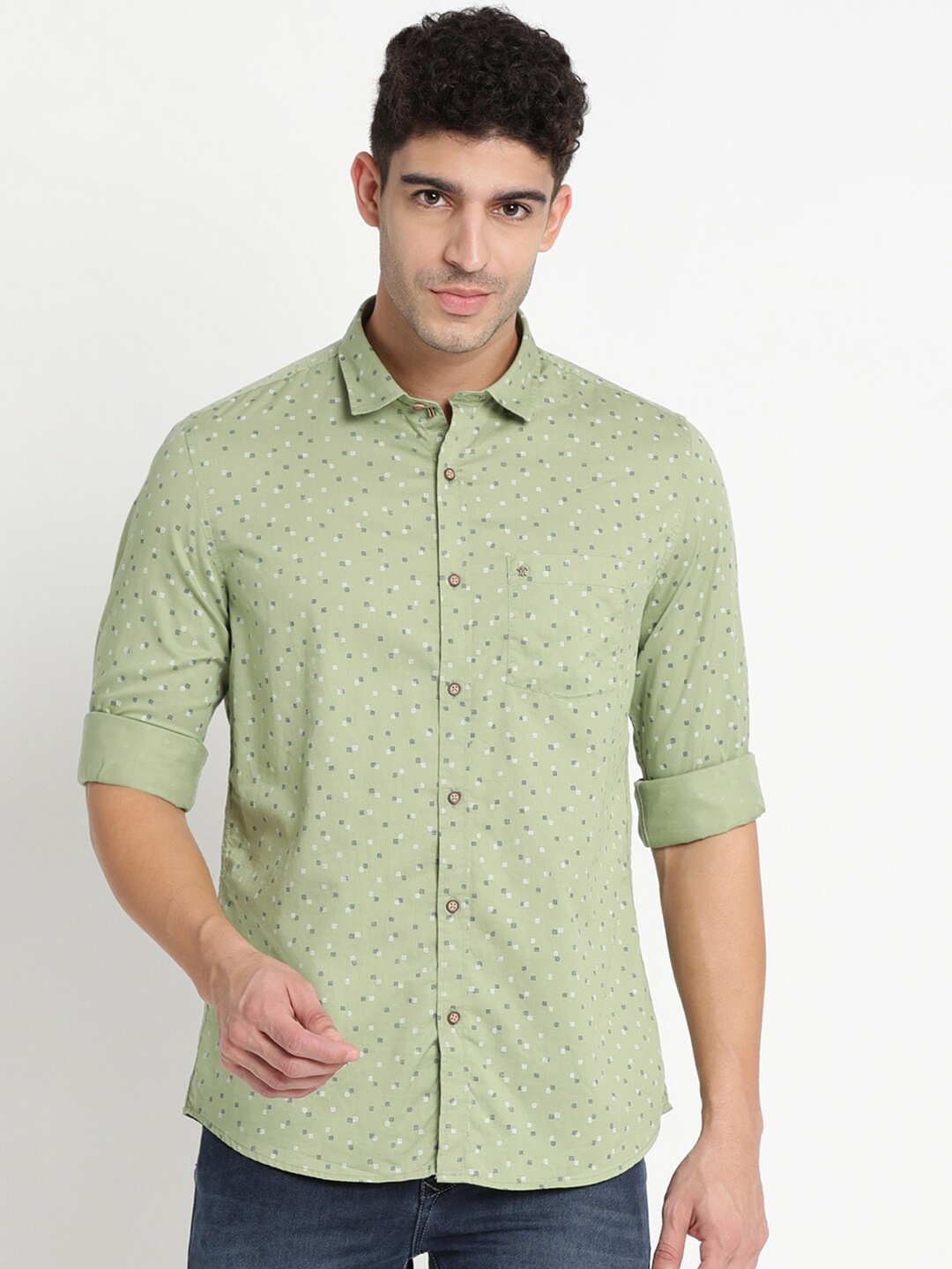 

Turtle Men Slim Fit Floral Printed Casual Shirt, Green