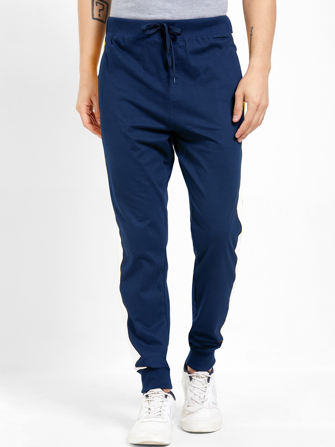 

Maniac Men Striped Cotton Joggers, Navy blue