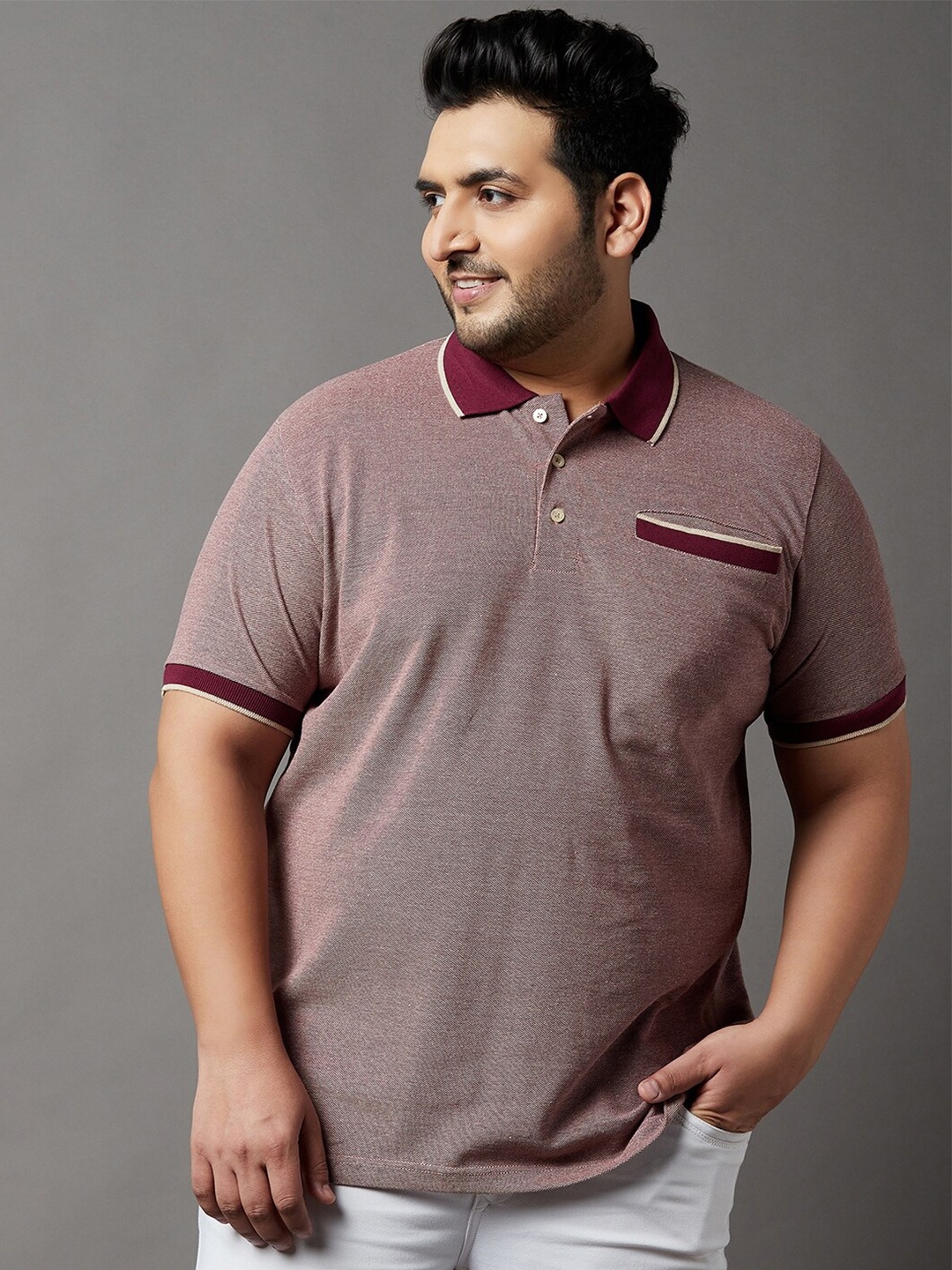 

bigbanana Men Polo Collar Pure Cotton Bio Finish T-shirt, Maroon