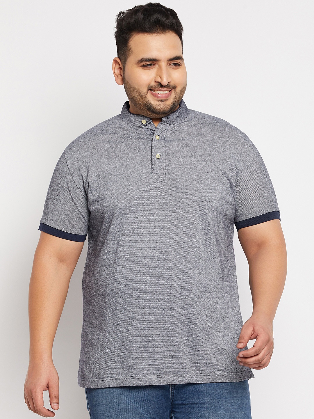 

bigbanana Men Plus Size Pure Cotton Bio Finish T-shirt, Blue