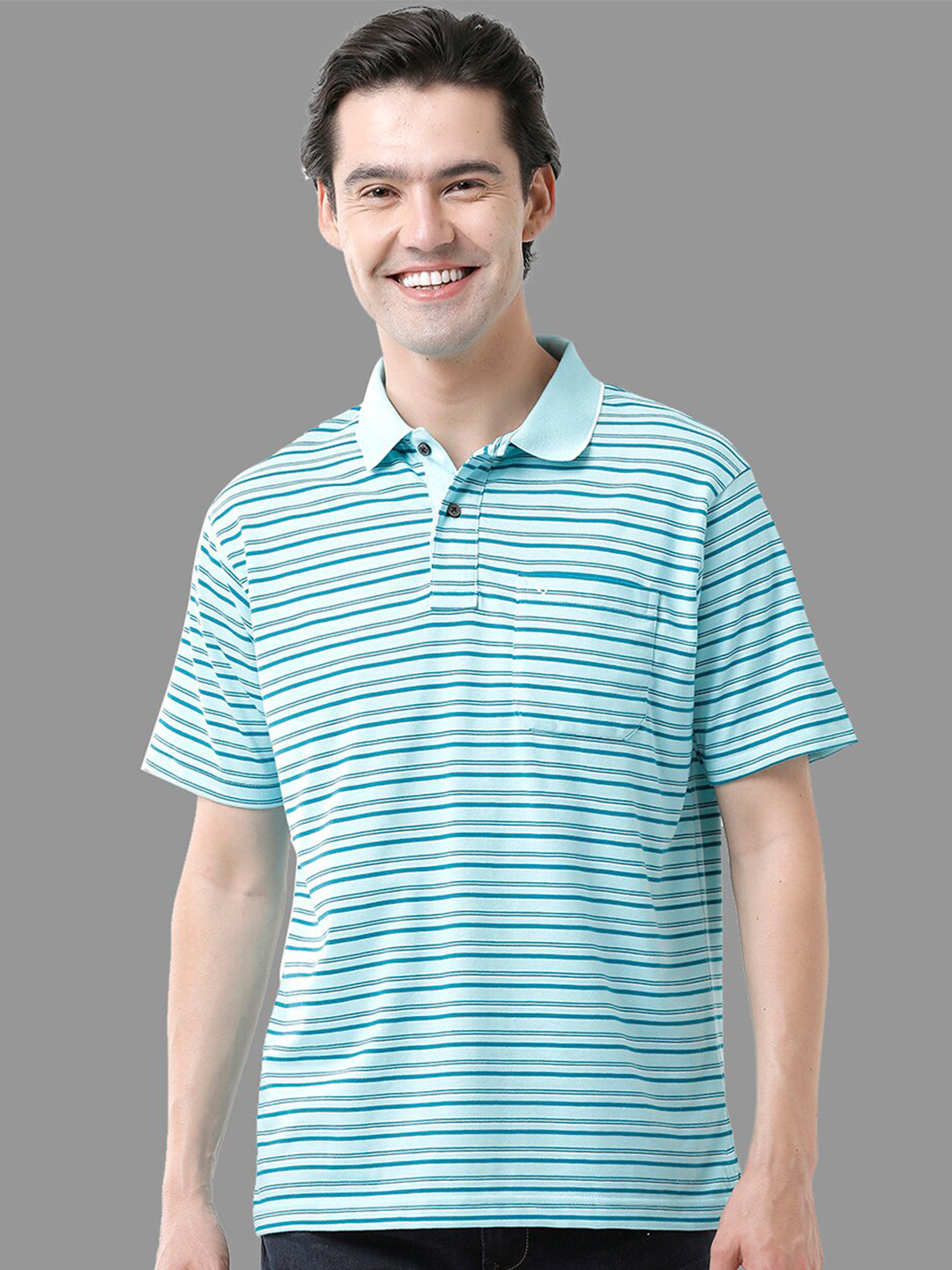 

Classic Polo Men Striped Polo Collar T-shirt, Blue