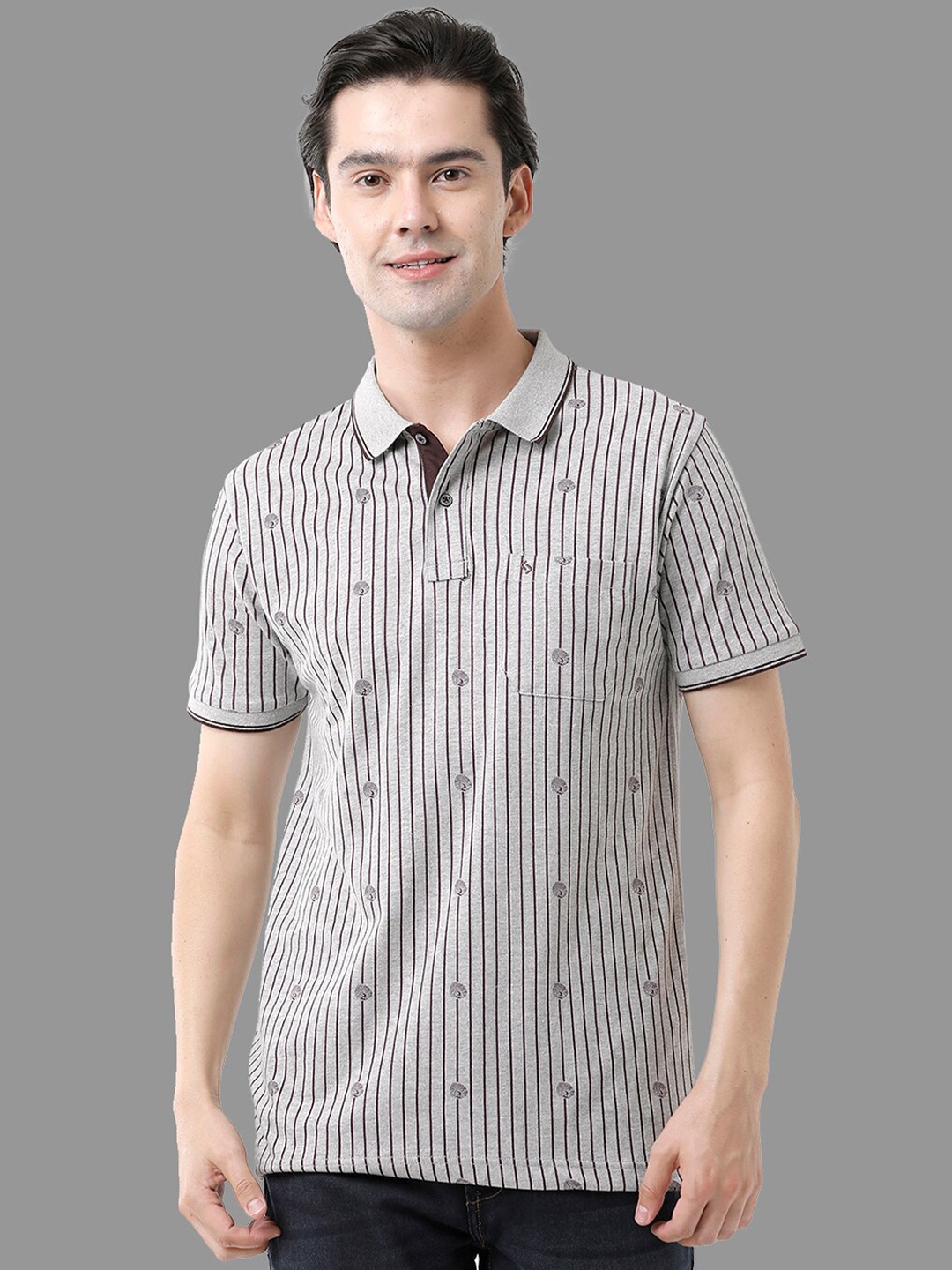 

Classic Polo Plus size Men Striped Polo Collar Slim Fit Cotton T-shirt, Grey